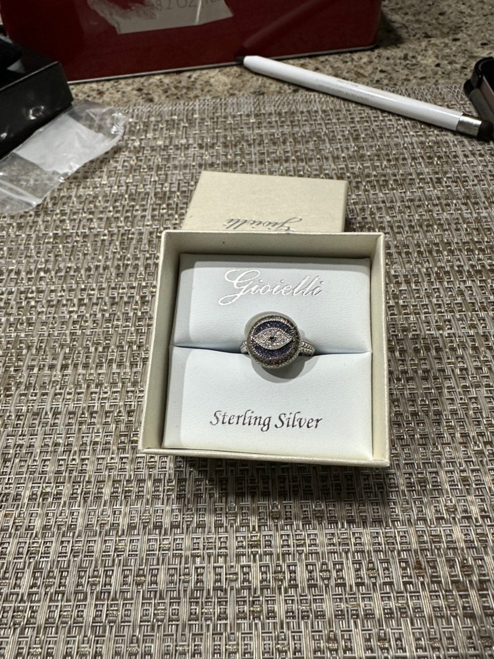 Gioielli Sterling Silver Evil Eye Ring with Purple Stones